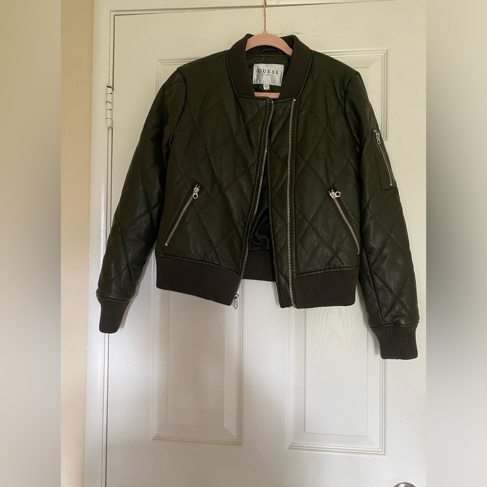 NWT Guess Quilted Bella Bomber Jacket Army Olive Multi Size‎ Small